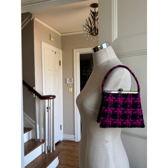 Moo Roo Charleston Signed 2006 Vintage Pink Black Houndstooth Handbag - Picture 5 of 10